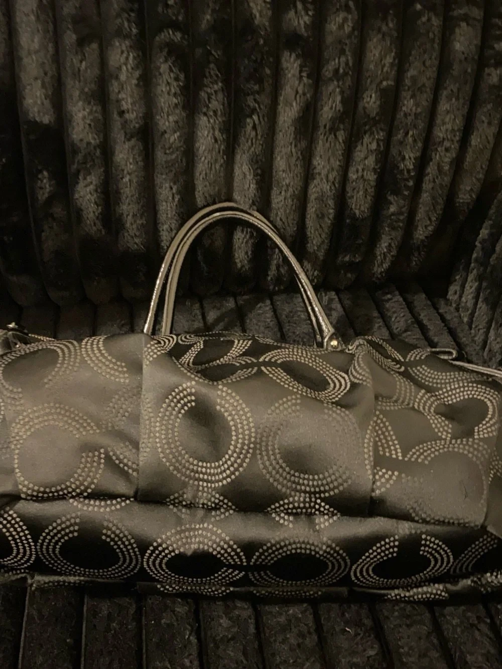 Coach Black Patterned Dome-Style Shoulder Bag with Gold Hardware